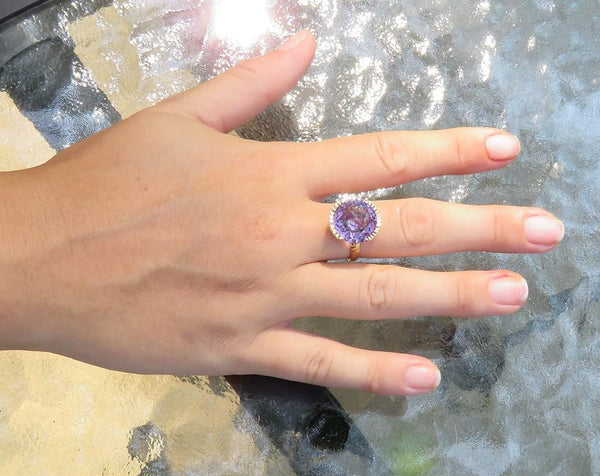 Retro Mexican 14K Gold 6.8 Carat Amethyst Gemstone Statement Cocktail Ring