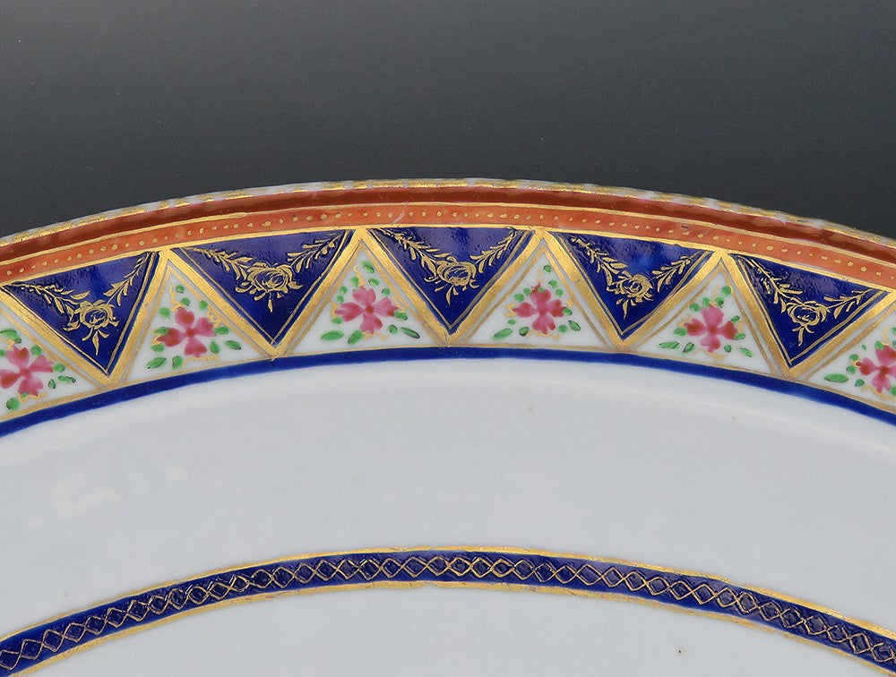 Impressive c1790s Chinese Export Porcelain Floral Gilt Oval Platter
