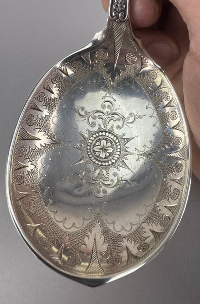 Fine Crisp Durgin Strawberry Coin Silver Large Serving Spoon 1860 - 70s