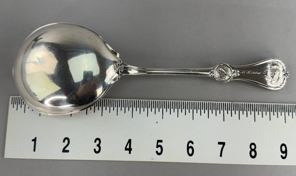 Fine Crisp Durgin Strawberry Coin Silver Large Serving Spoon 1860 - 70s