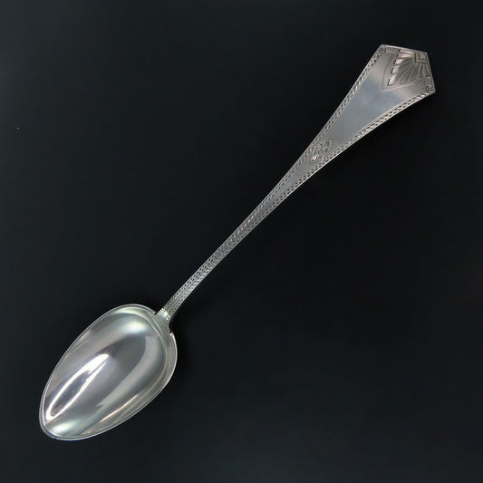 Large c1870 American Sterling Silver Bright Cut Platter Stuffing Serving Spoon