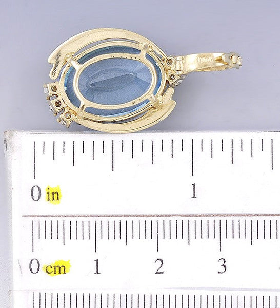 Beautiful 14k Gold ~14.29ct Blue Topaz & Diamond Pendant/Enhancer