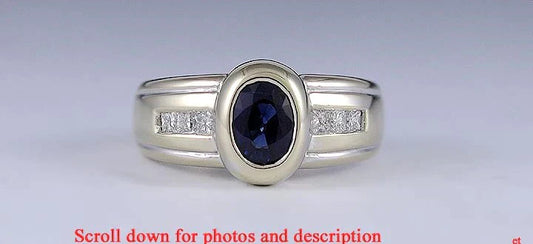Handsome 18K White & Yellow Gold ~1CT Sapphire Diamond Ring