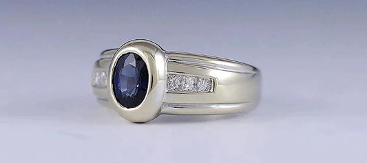 Handsome 18K White & Yellow Gold ~1CT Sapphire Diamond Ring