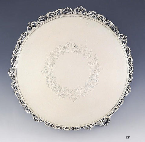 Lovely Engraved Portuguese .833 Silver Footed Gallery Tray Oporto 9" Diameter