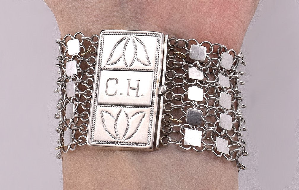 Beautiful Antique Austrian 800-900 Purity Silver 5-Strand Bracelet 6.5 Inches