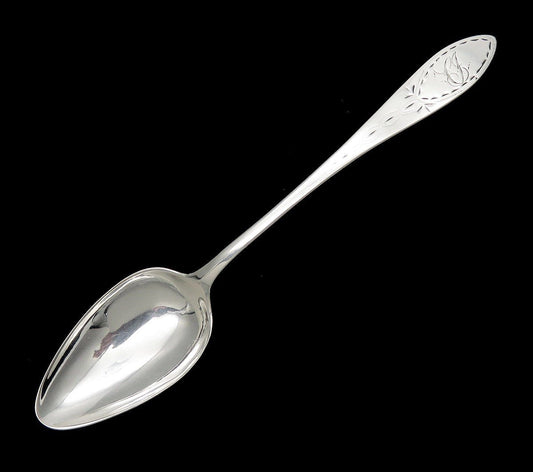 Lovely Coin Silver Pointed End Teaspoon CJ Mono 5 1/8 inches