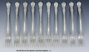 10 Antique c1895 Sterling Silver Gorham New Queens Seafood Cocktail Forks