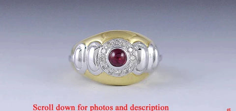 Attractive 18k White/Yellow Gold Cabochon Ruby Diamond Ring