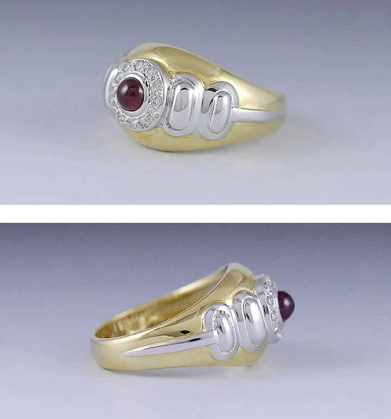 Attractive 18k White/Yellow Gold Cabochon Ruby Diamond Ring