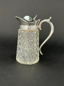 Charming c1870-1900 EAPG Glass Silverplate Strawberry Diamond Syrup Pitcher Jug