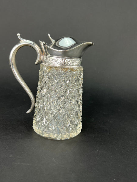 Charming c1870-1900 EAPG Glass Silverplate Strawberry Diamond Syrup Pitcher Jug