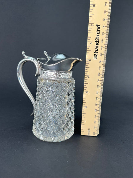 Charming c1870-1900 EAPG Glass Silverplate Strawberry Diamond Syrup Pitcher Jug