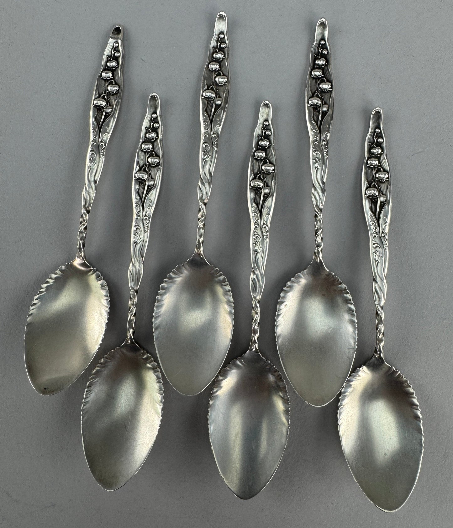 6 Whiting Lily of the Valley Sterling Silver Dessert/Ice Cream Spoons