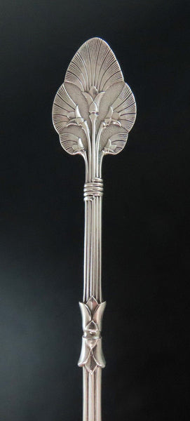 c1870 Sterling Gorham Lotus Serving Spoon Gilded Bowl Fan Detail 8 7/8"