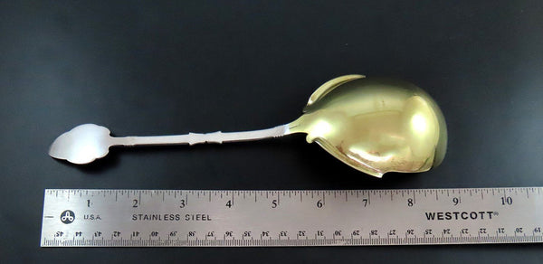 c1870 Sterling Gorham Lotus Serving Spoon Gilded Bowl Fan Detail 8 7/8"