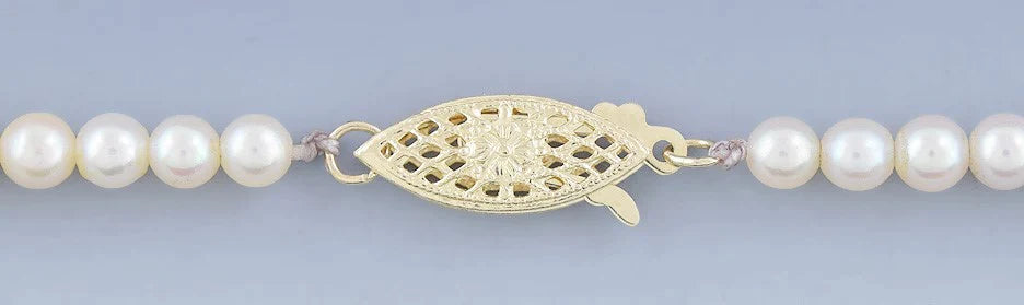 Elegant Graduated Pearl Strand Necklace w/14k Gold Filigree Clasp