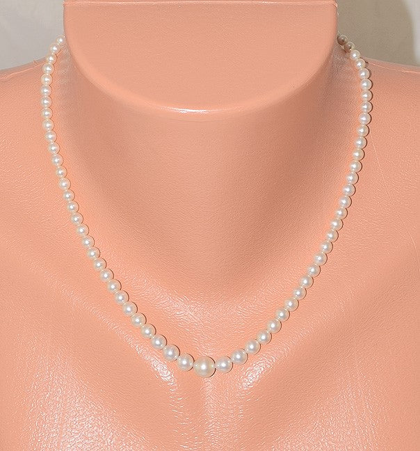 Elegant Graduated Pearl Strand Necklace w/14k Gold Filigree Clasp