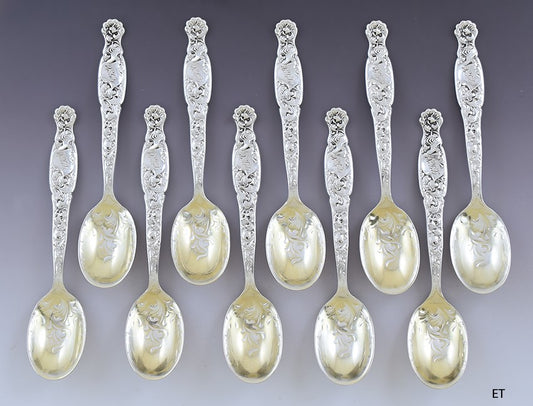 Great set 10 Whiting Sterling Silver Heraldic Demitasse / Chocolate Spoons