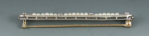 Wonderful Antique Art Deco Diamond Pearl Platinum 14k Gold Filigree Bar Pin