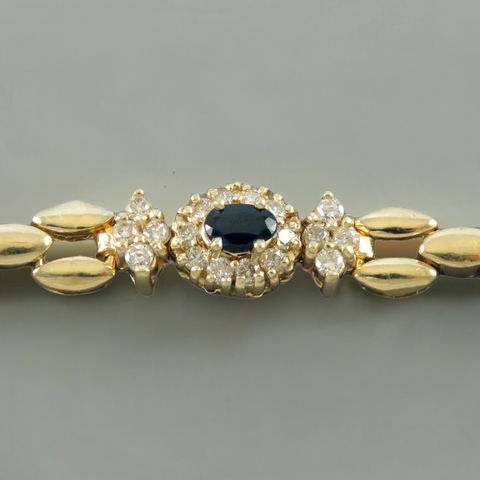 Wonderful Quality 14K Yellow Gold Natural Sapphire Diamond Linked Bracelet 6.75"