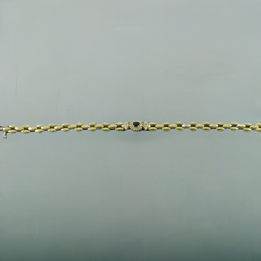 Wonderful Quality 14K Yellow Gold Natural Sapphire Diamond Linked Bracelet 6.75"