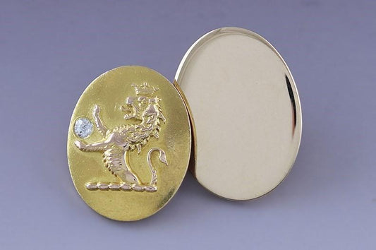 c1910-1920 Handsome Pair 14k Gold & Diamond Demi Lion Rampant Crest Cufflinks