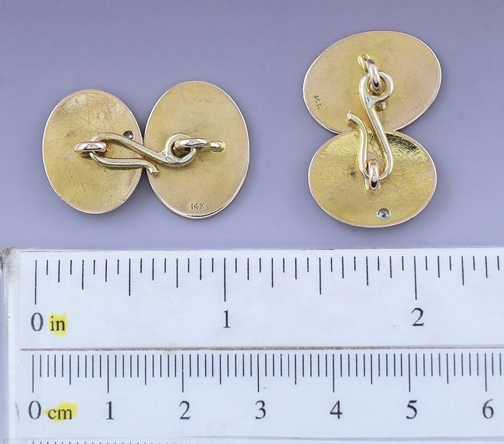 c1910-1920 Handsome Pair 14k Gold & Diamond Demi Lion Rampant Crest Cufflinks