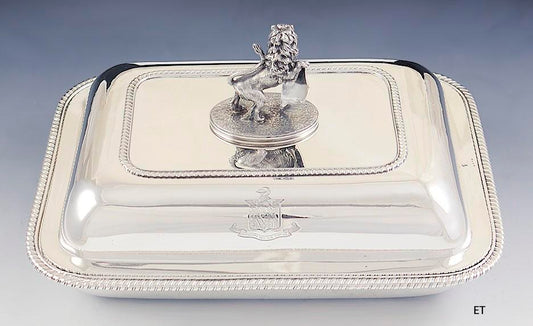 Antique 1804 English Georgian Gadrooned Covered Entree Serving Dish 11.25"X8.5"