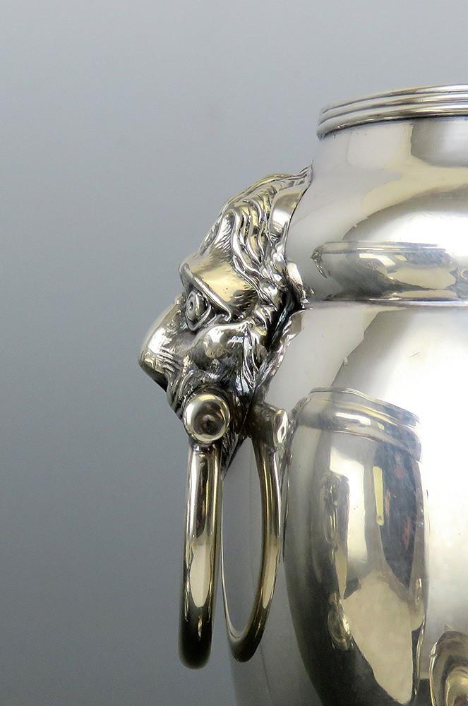 Fab Pair Sheffield Old Fused Silverplate Chestnut Urns w Lion Mask Handles