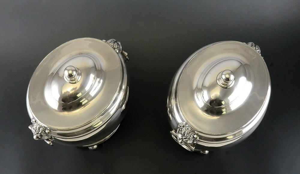 Fab Pair Sheffield Old Fused Silverplate Chestnut Urns w Lion Mask Handles