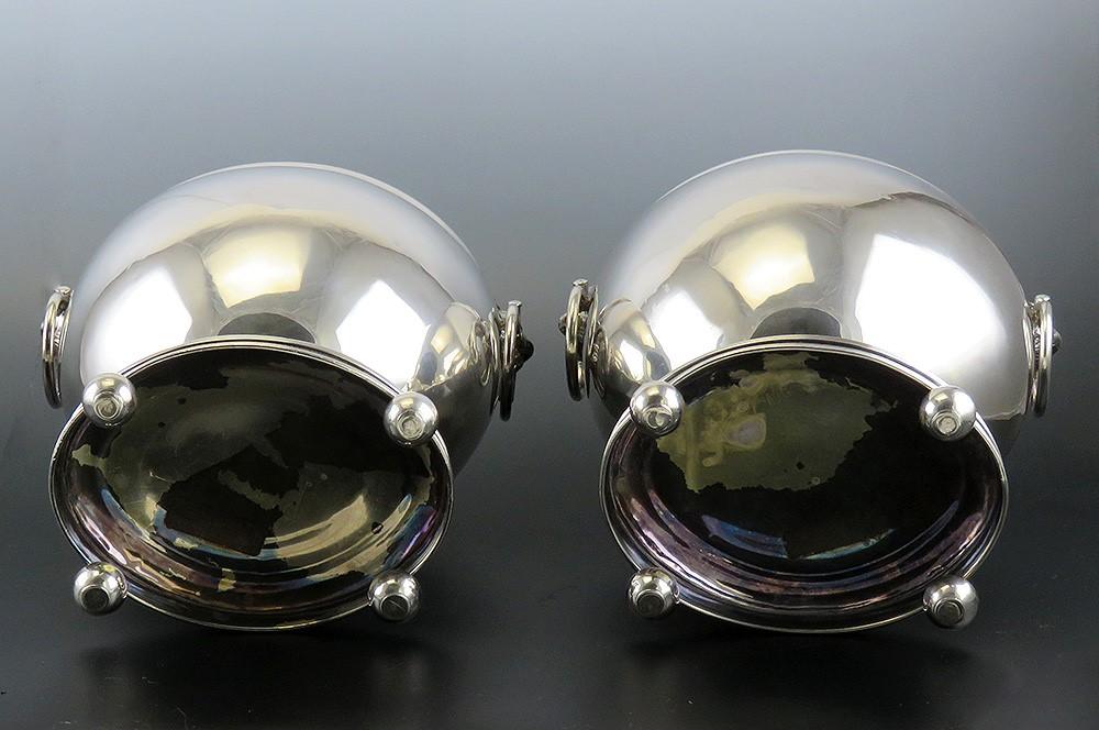 Fab Pair Sheffield Old Fused Silverplate Chestnut Urns w Lion Mask Handles