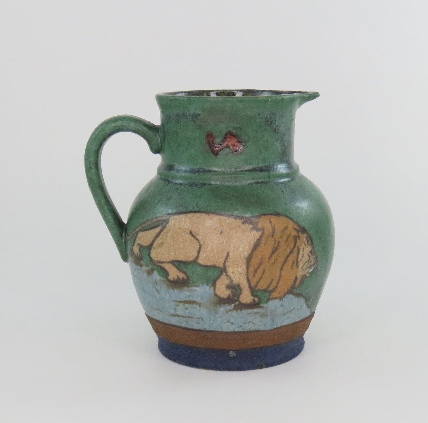 Rare Early 1900s Teplitz Eduard Stellmacher Pottery Lion Pitcher Jug 5 5/8"