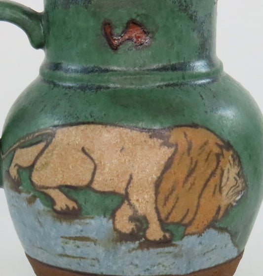Rare Early 1900s Teplitz Eduard Stellmacher Pottery Lion Pitcher Jug 5 5/8"