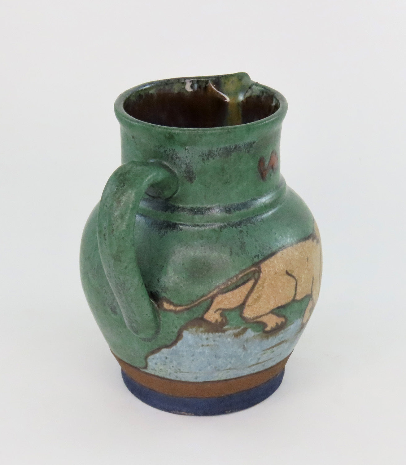 Rare Early 1900s Teplitz Eduard Stellmacher Pottery Lion Pitcher Jug 5 5/8"