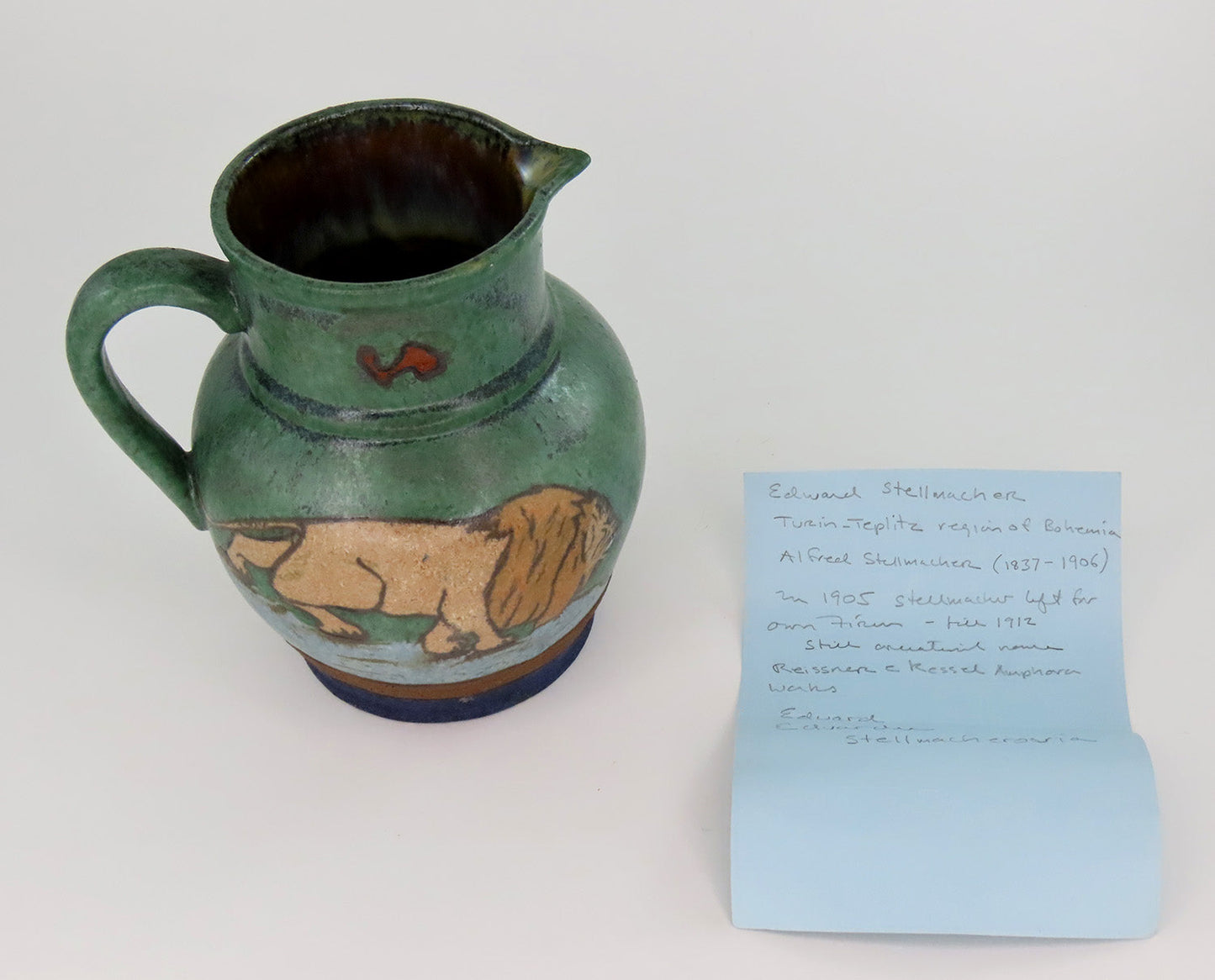 Rare Early 1900s Teplitz Eduard Stellmacher Pottery Lion Pitcher Jug 5 5/8"