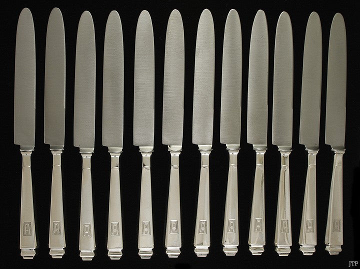 12 German Silver Art Deco Luncheon Knives Wilkens Sohne