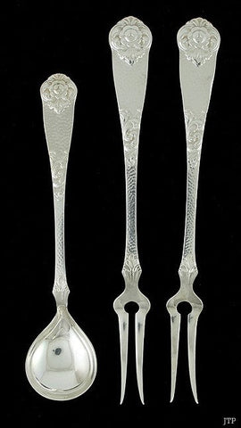 Vintage Norwegian Silver Hand Hammered Arts Crafts Ladle Serving Forks