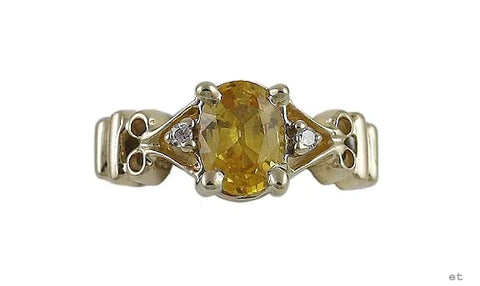 Superb 14k Gold Yellow Sapphire & Diamond Ring Size 3.75