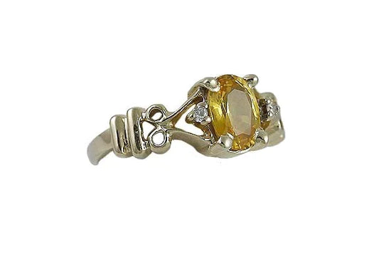 Superb 14k Gold Yellow Sapphire & Diamond Ring Size 3.75