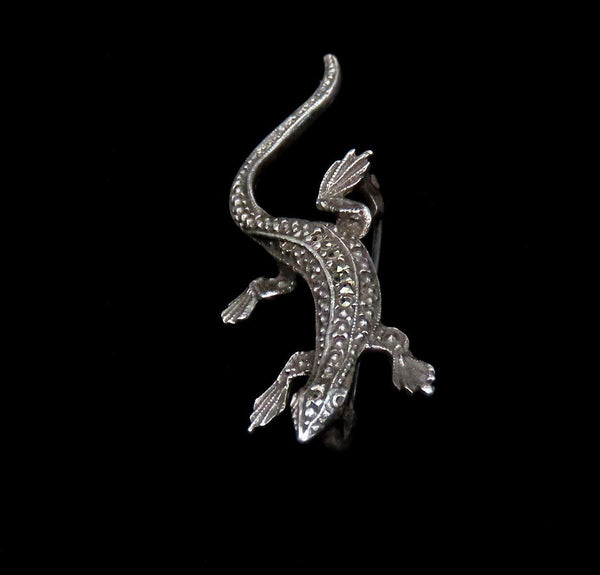 Charming Art Deco Antique Sterling Silver Marcasite Lizard Gecko Salamander Pin