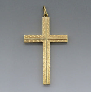 c1910s Antique 14k Yellow Gold Engraved Cross Locket Pendant