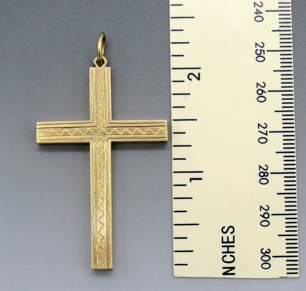 c1910s Antique 14k Yellow Gold Engraved Cross Locket Pendant