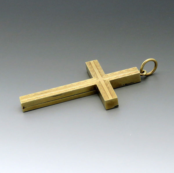 c1910s Antique 14k Yellow Gold Engraved Cross Locket Pendant