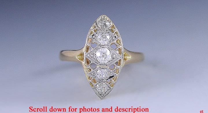 c1910s Edwardian Gorgeous 18K Gold Filigree & Multi Diamond Ring ~1/2 Carat