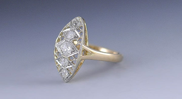 c1910s Edwardian Gorgeous 18K Gold Filigree & Multi Diamond Ring ~1/2 Carat