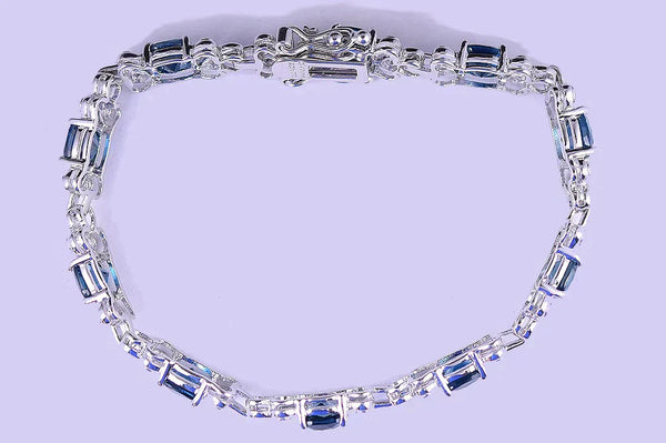 Dazzling Sterling Silver Link Bracelet London Blue Topaz Stones