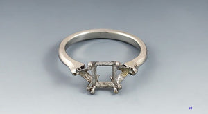 Platinum Ring Setting Fork Rectangular Cut Diamond W Two Side Settings