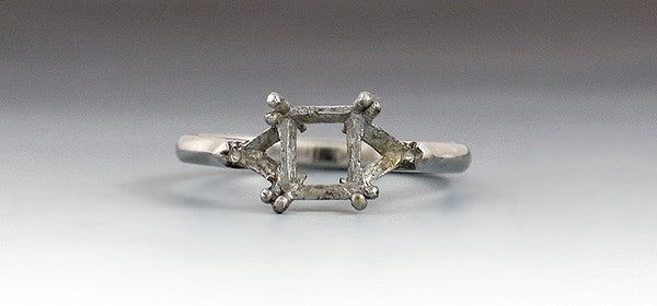 Platinum Ring Setting Fork Rectangular Cut Diamond W Two Side Settings