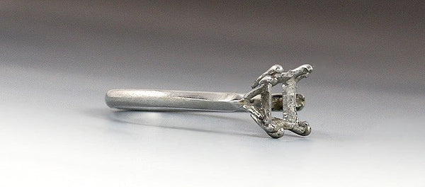 Platinum Ring Setting Fork Rectangular Cut Diamond W Two Side Settings